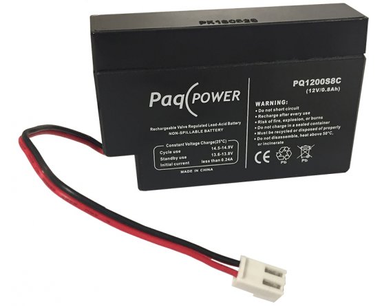12V/0.8Ah PaqPOWER Blybatteri m/JST kabelstik