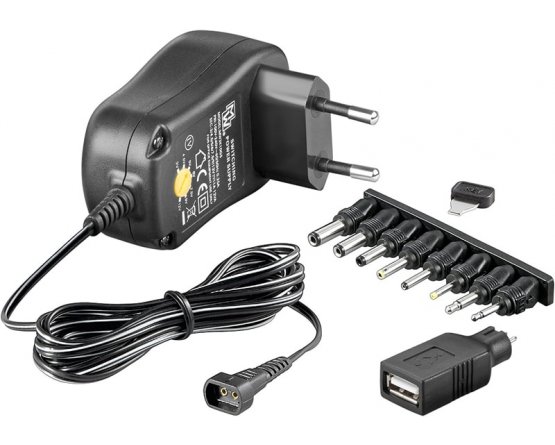 Universal strømforsyning 3-12V/1A 12W 1 USB/8 DC