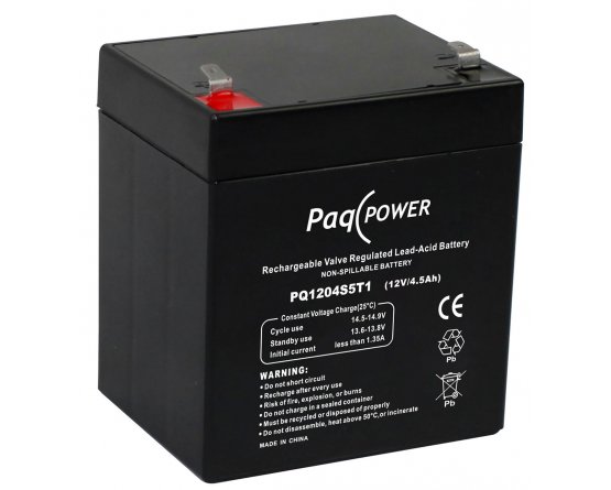 12V/4.5Ah PaqPOWER Batteri 5 års T1 terminal