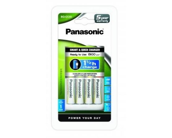 Panasonic lader BQ-CC55E incl. 4 batterier
