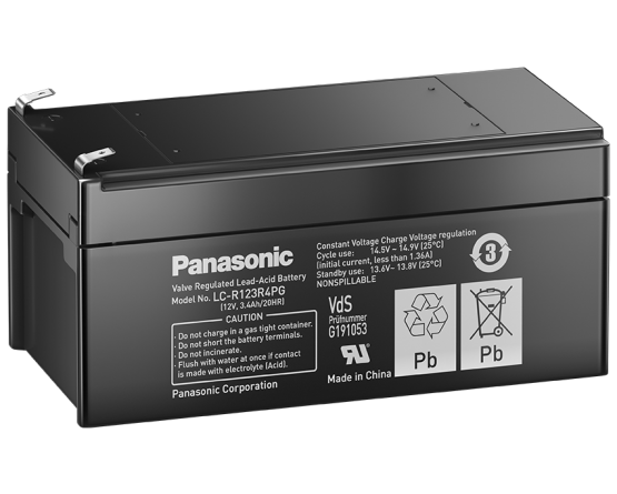 12V/3.4Ah Panasonic Blybatteri 6-9år LC-R123R4P
