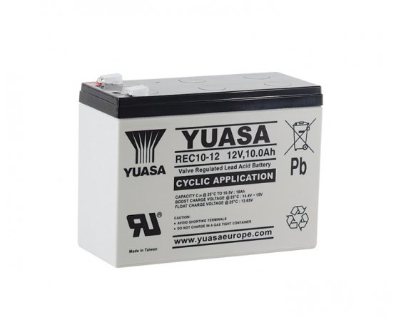12V/10Ah Yuasa Blybatteri op til 600 opladninger